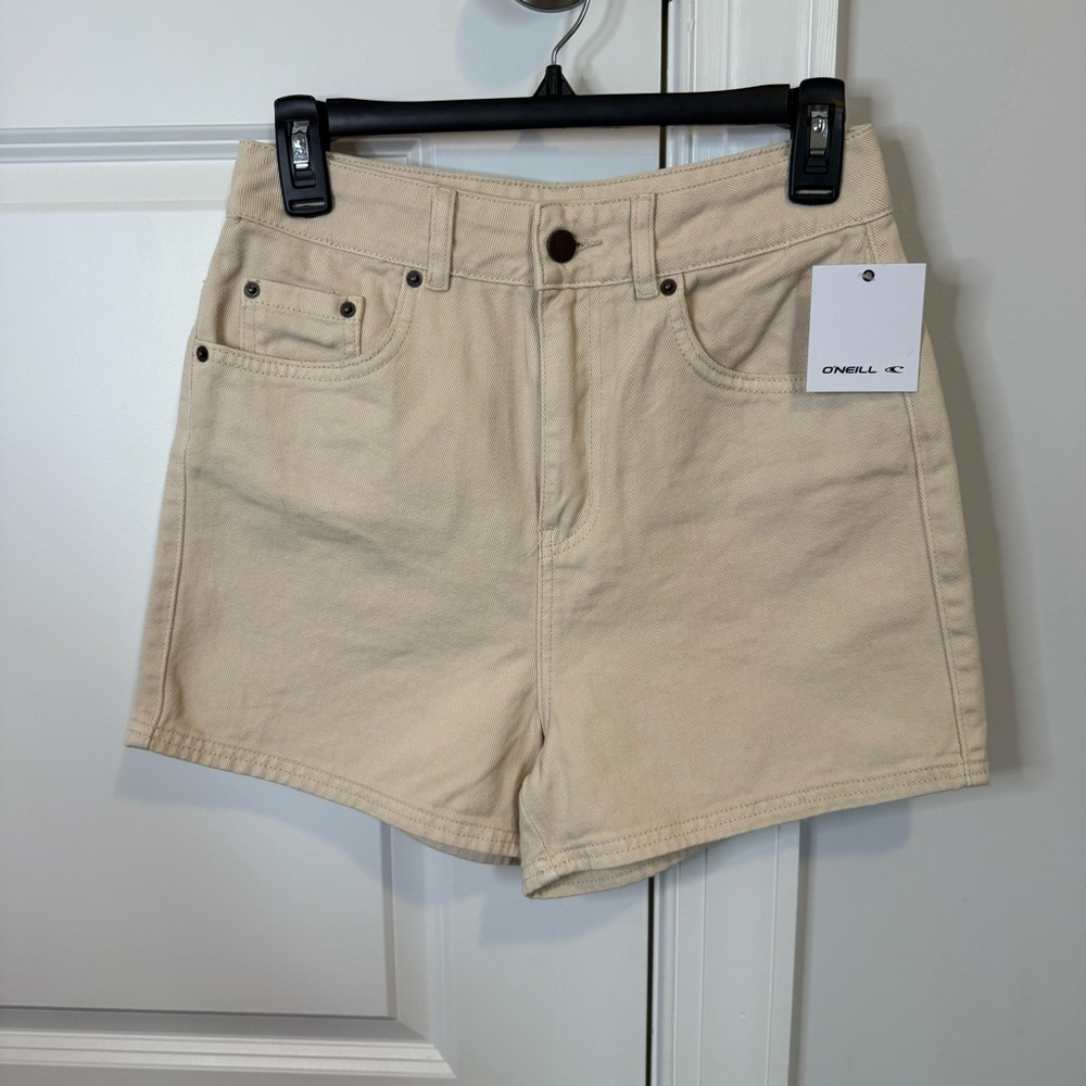 O’neill high waisted denim ensley shorts light tan khaki size 26 NWT 100% cotton